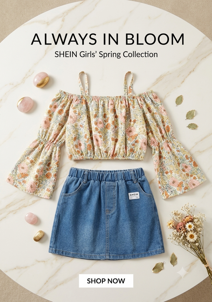 Shein yellow floral set with jeans skirt