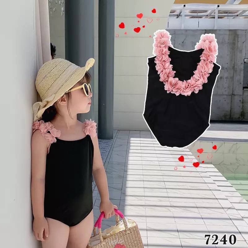 مايوه بناتي اسود ورد