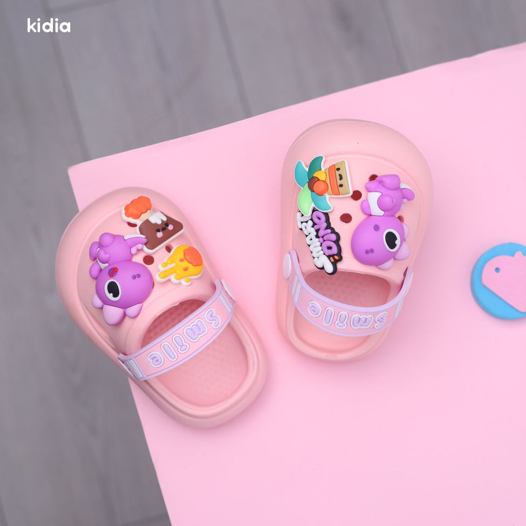 Crocs- pink- dino smile