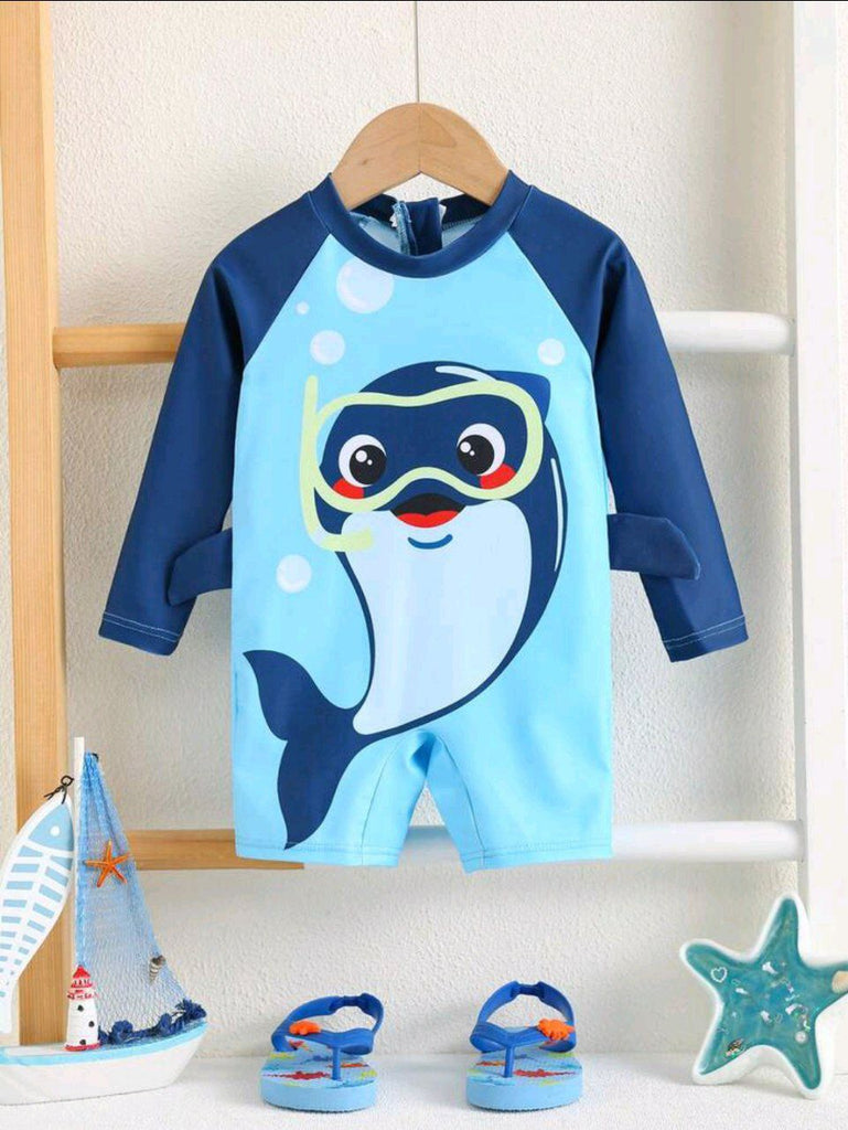 shein swimsuit- royal blue long sleeve- baby blue shark (بدون كاب)
