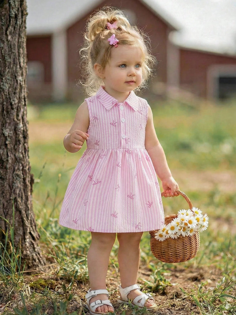 shein pink striped dress with bows