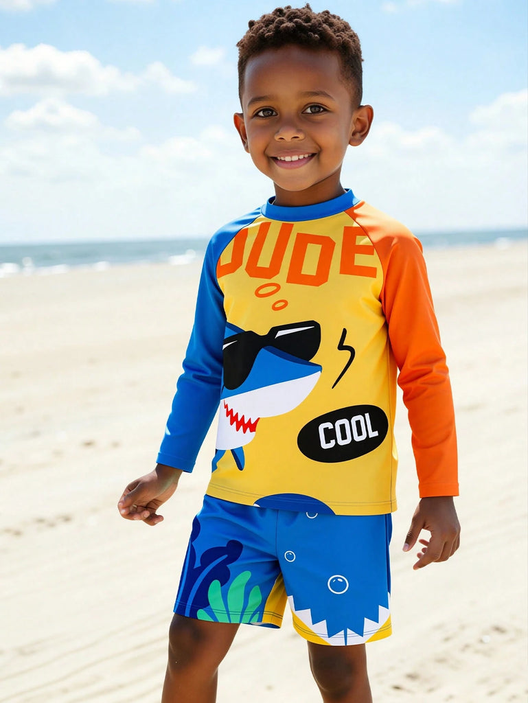 Shein yellow swimsuit- 2pcs- shark/ dude