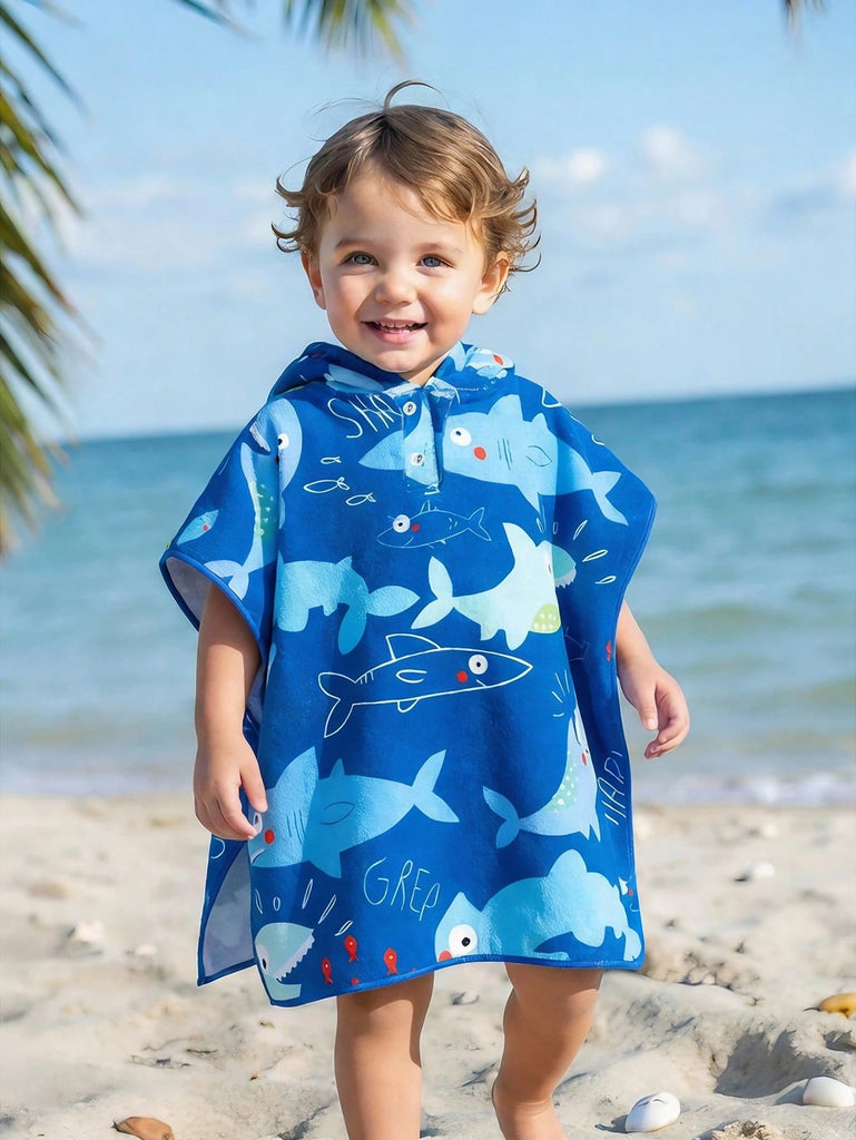 Shein Hooded Poncho- blue sharks