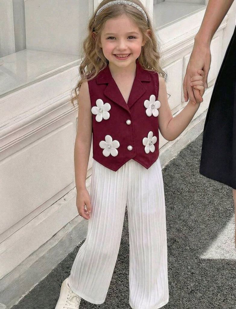 shein set- burgundy vest+ white pants