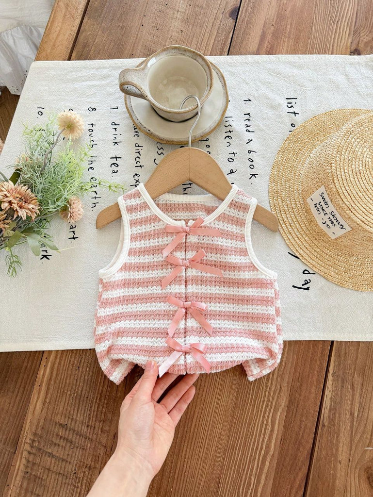 Shein knitted striped Top wih bows