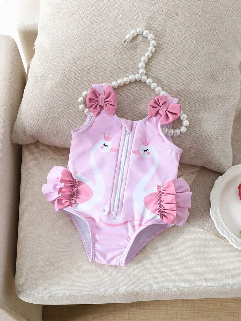 Shein pink Swimsuit- Flamingo- double bowed