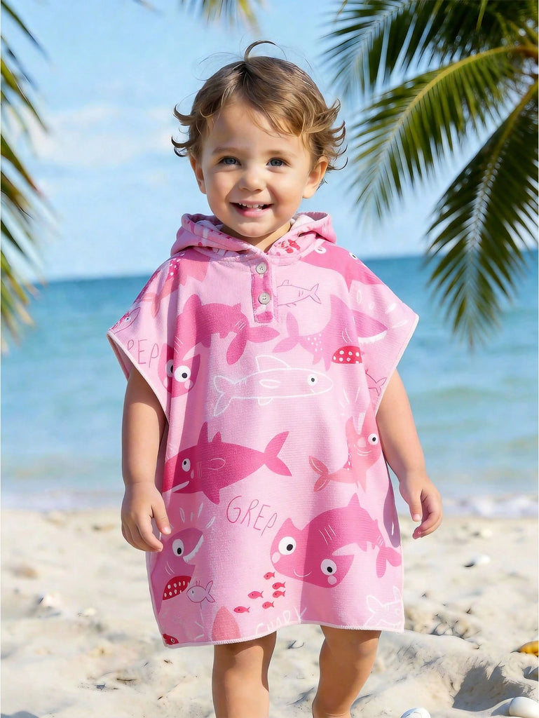 Shein Hooded Poncho- pink sharks