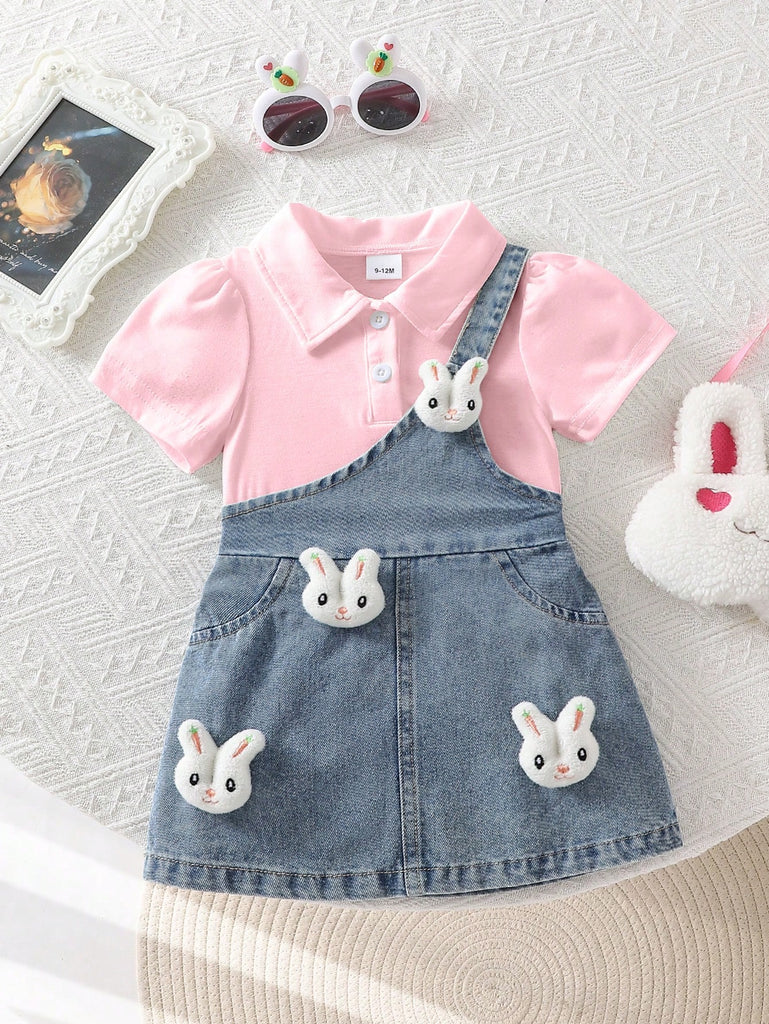 shein jeans skirt+pink t shirt