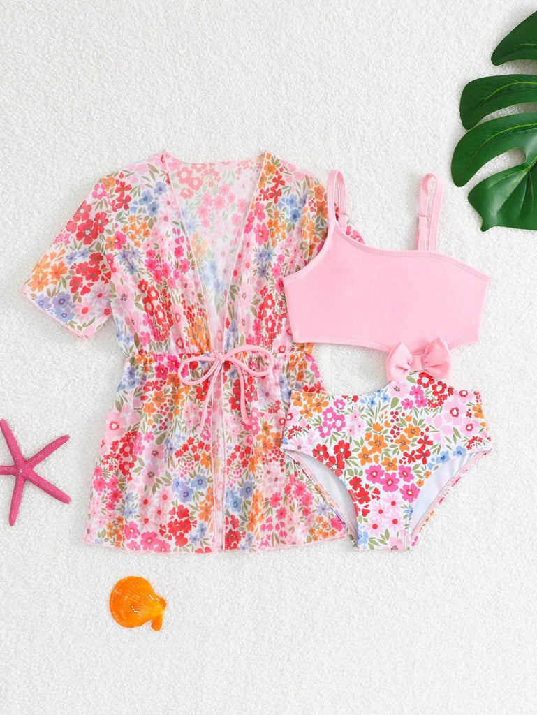 Shein Swimsuit- 2pcs- flowers print with Kimono