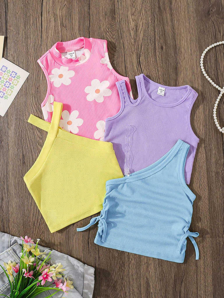 Shein 4-pack colored cropped Tops- rose pink