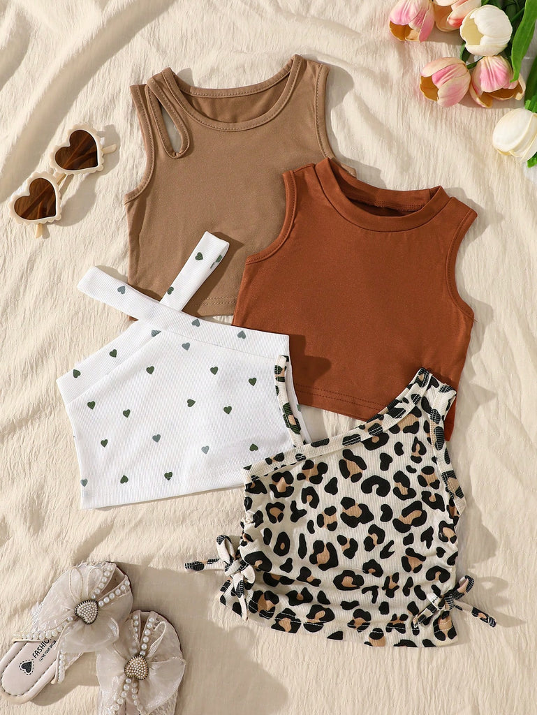 Shein 4-pack TOPS Nude- tiger& hearts