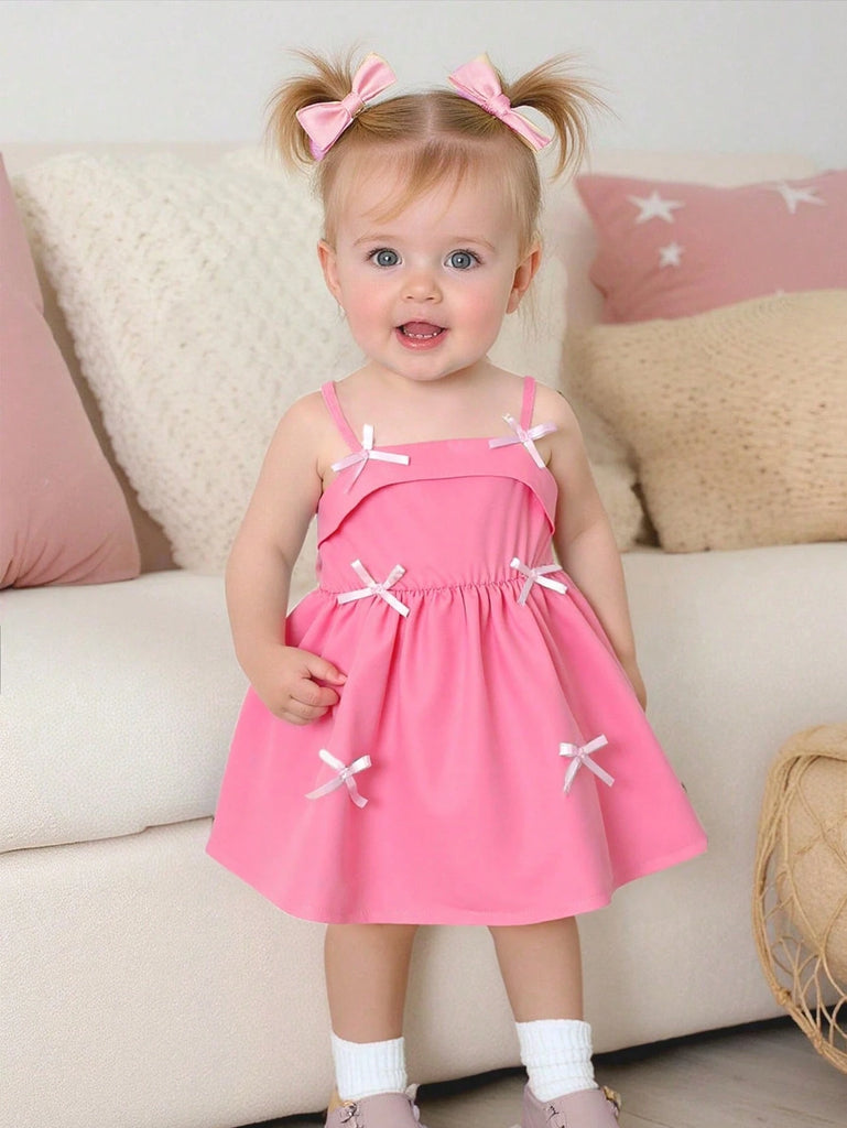 shein pink dress with bows