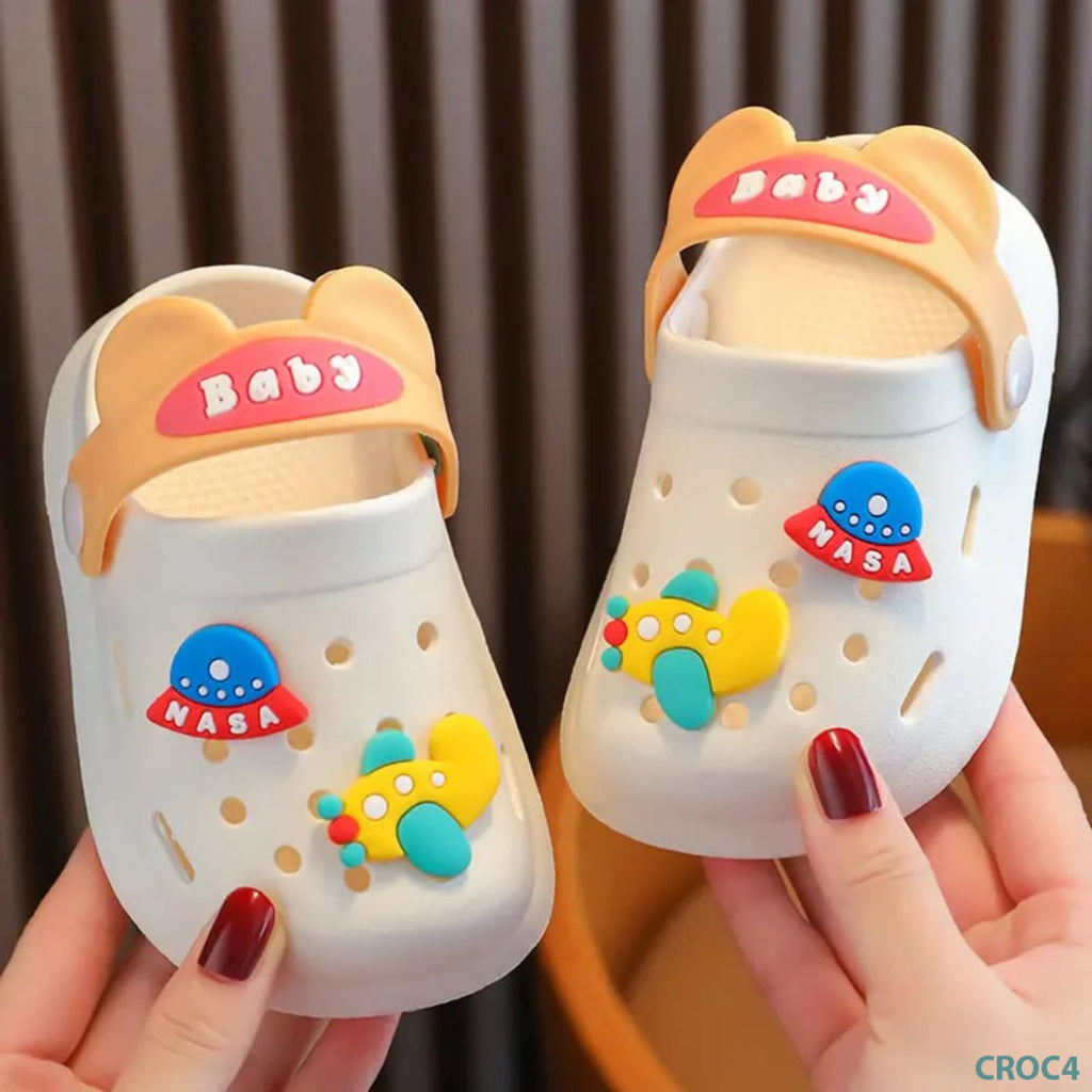 Crocs- white- plane nasa baby