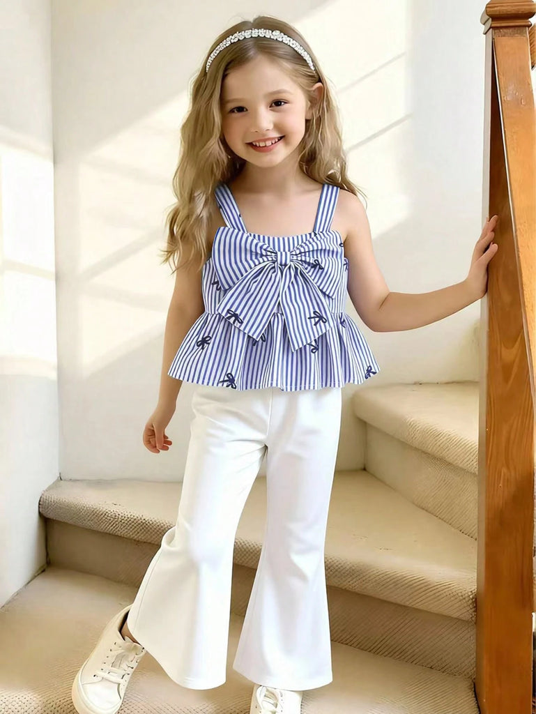 shein set- baby blue striped top with bows