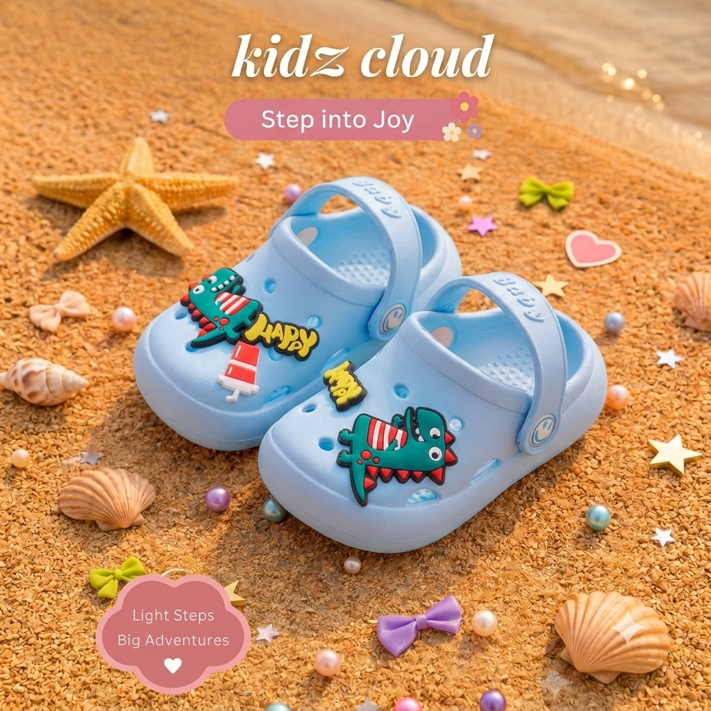 Crocs- baby blue- happy- crocodile