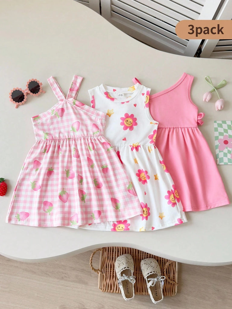 Shein 3-pack Dresses- pink floral& plaid