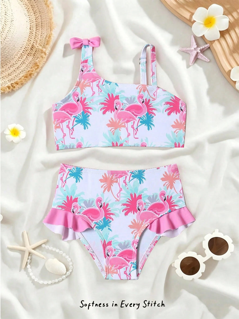 Shein 2pcs pink swimsuit- Flamingo print