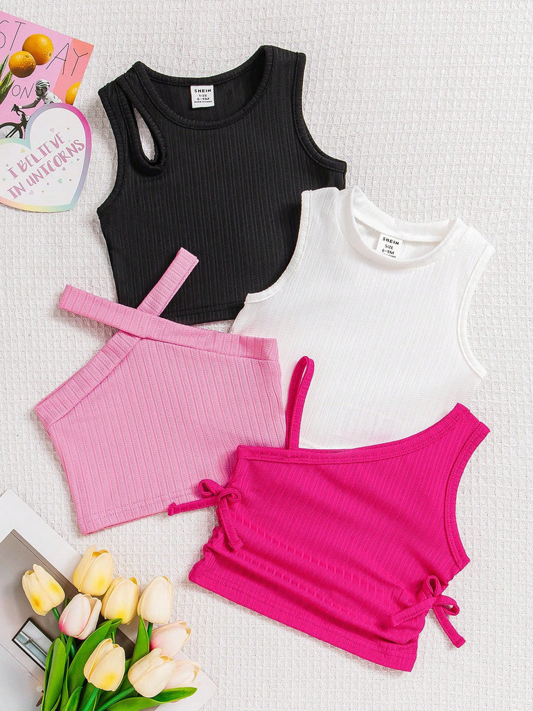 Shein 4-pack solid cropped Tops- Fuchsia