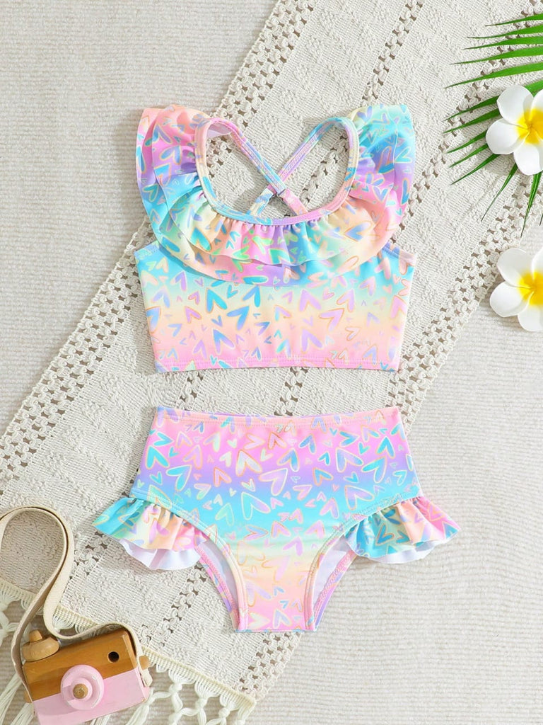 Shein 2pcs swimsuit- heart-print with ruffles