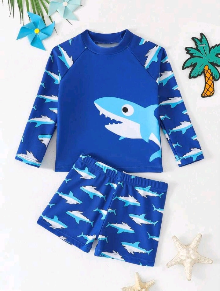 Shein 2pcs swimming suit blue shark