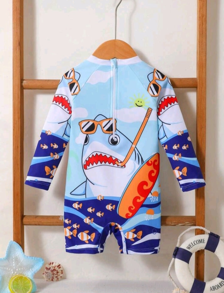 Shein swimming suit shark in sunglasses