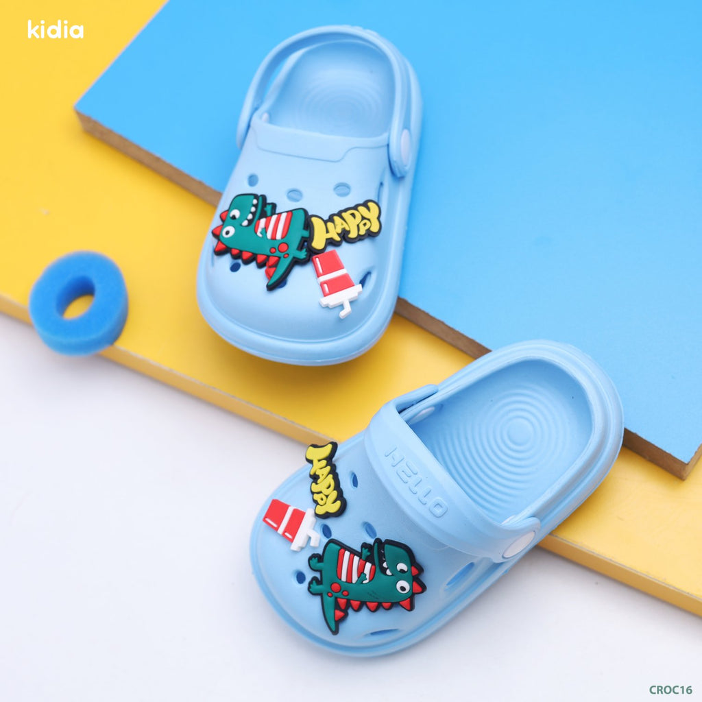 Crocs- baby blue- happy- crocodile