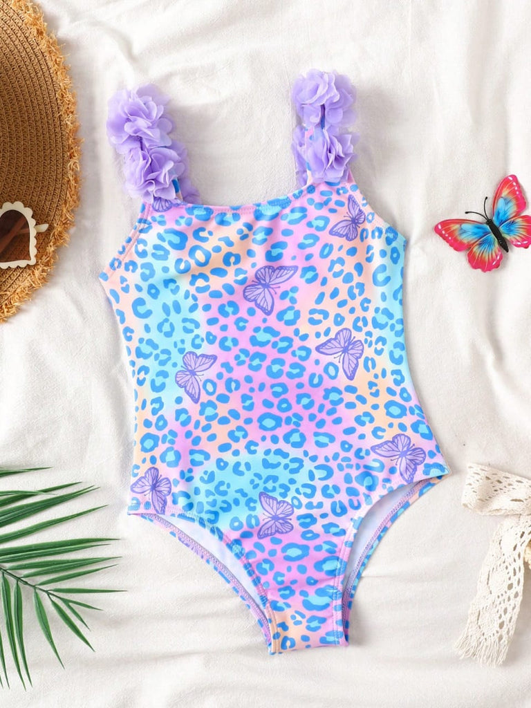 Shein swimsuit- purple leopard print with butterflies- rosed straps