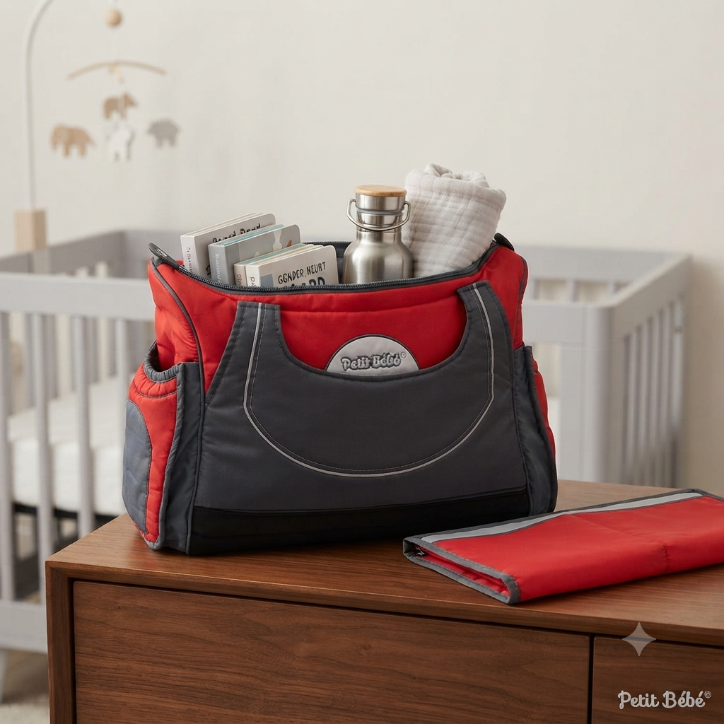 شنطه براند petit Bebe احمر * جراي + مشمع غيار