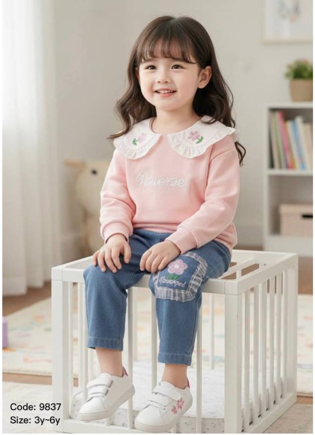 طقم بيبي روز ياقة ورد