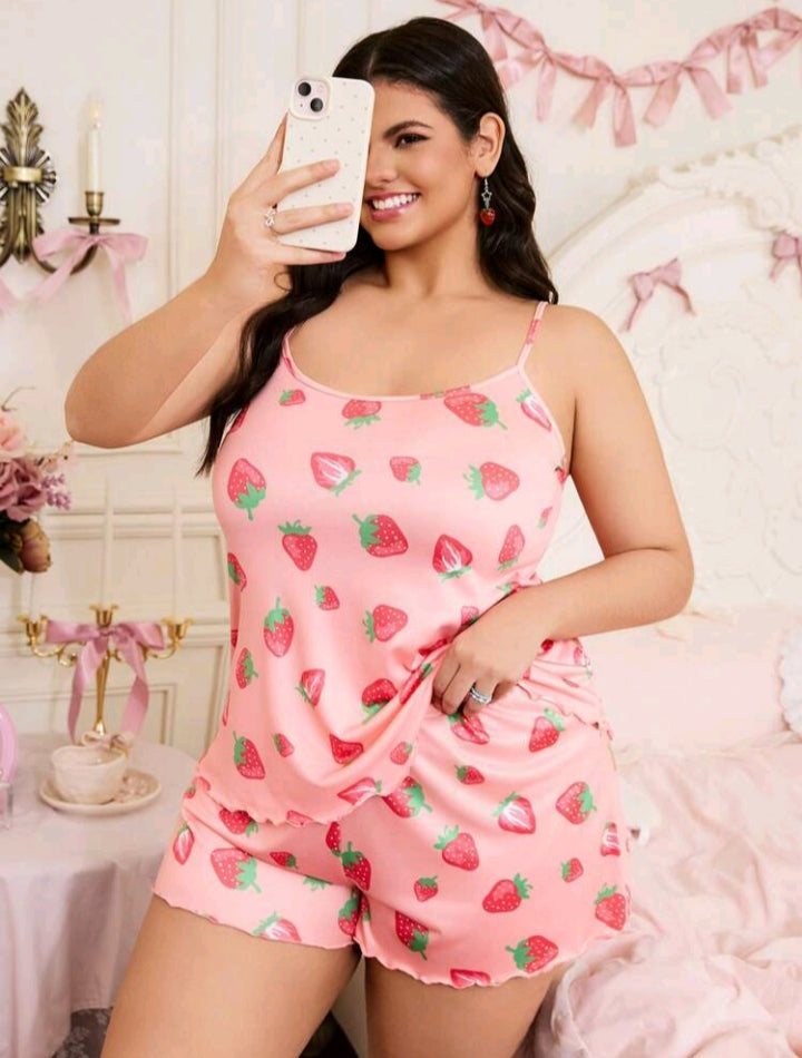 بيجاما شي ان بينك فراوله شورت plus size