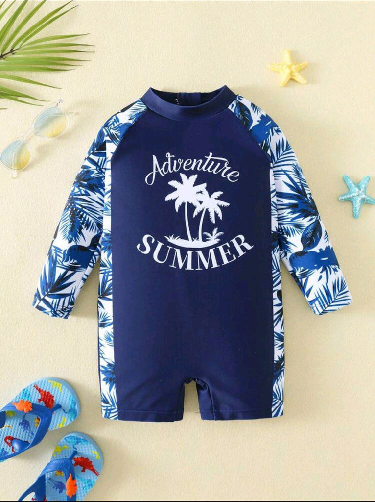 shein swimsuit- royal blue double palms- summer (بدون كاب)