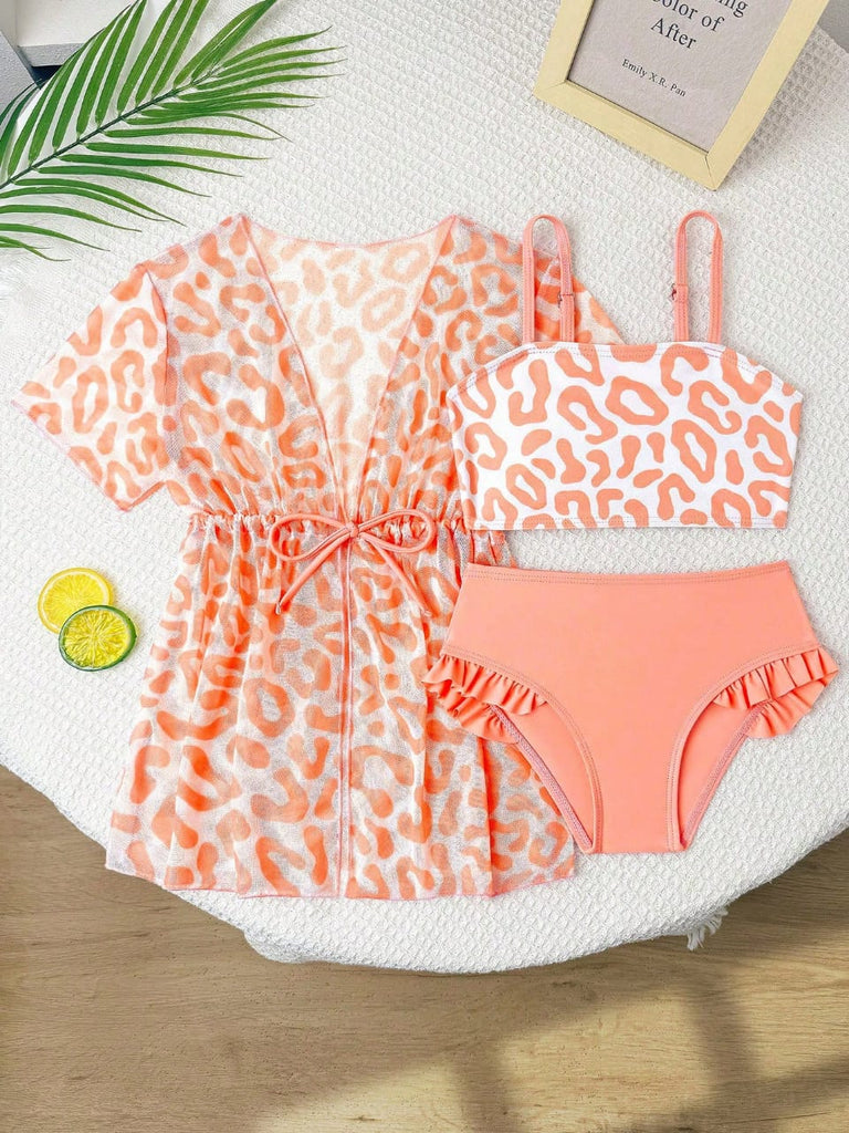 Shein 3pcs swimsuit- leopard print with simone Kimono