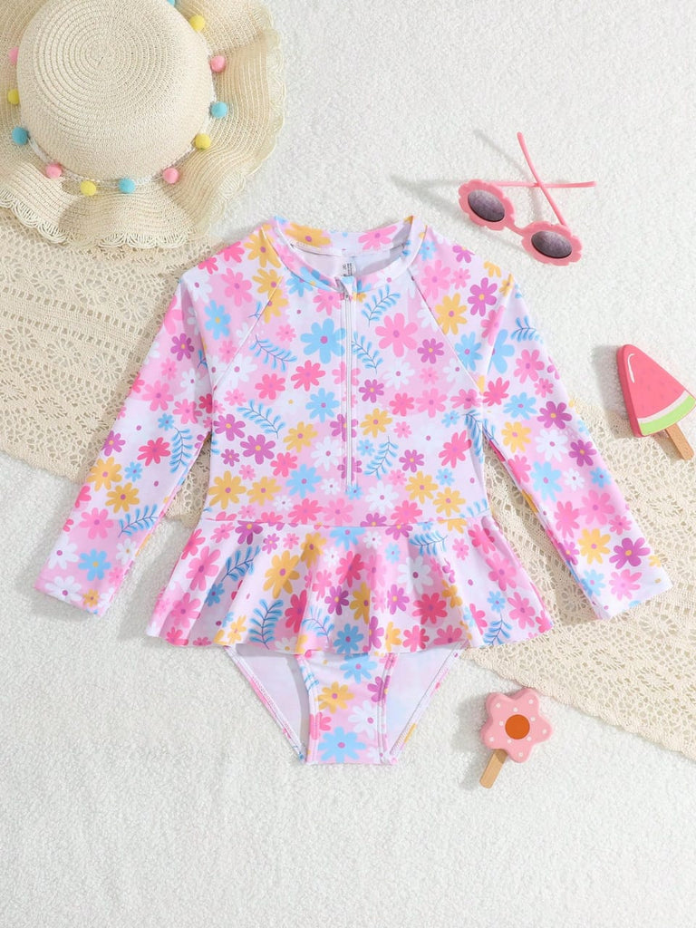 Shein swimsuit-long sleeve- floral print with ruffles