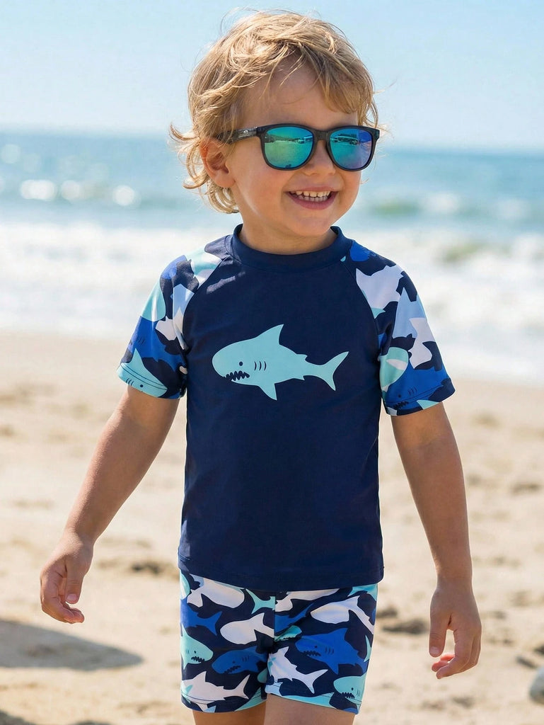 Shein royal blue short sleeve Swimsuit- 2pcs- shark