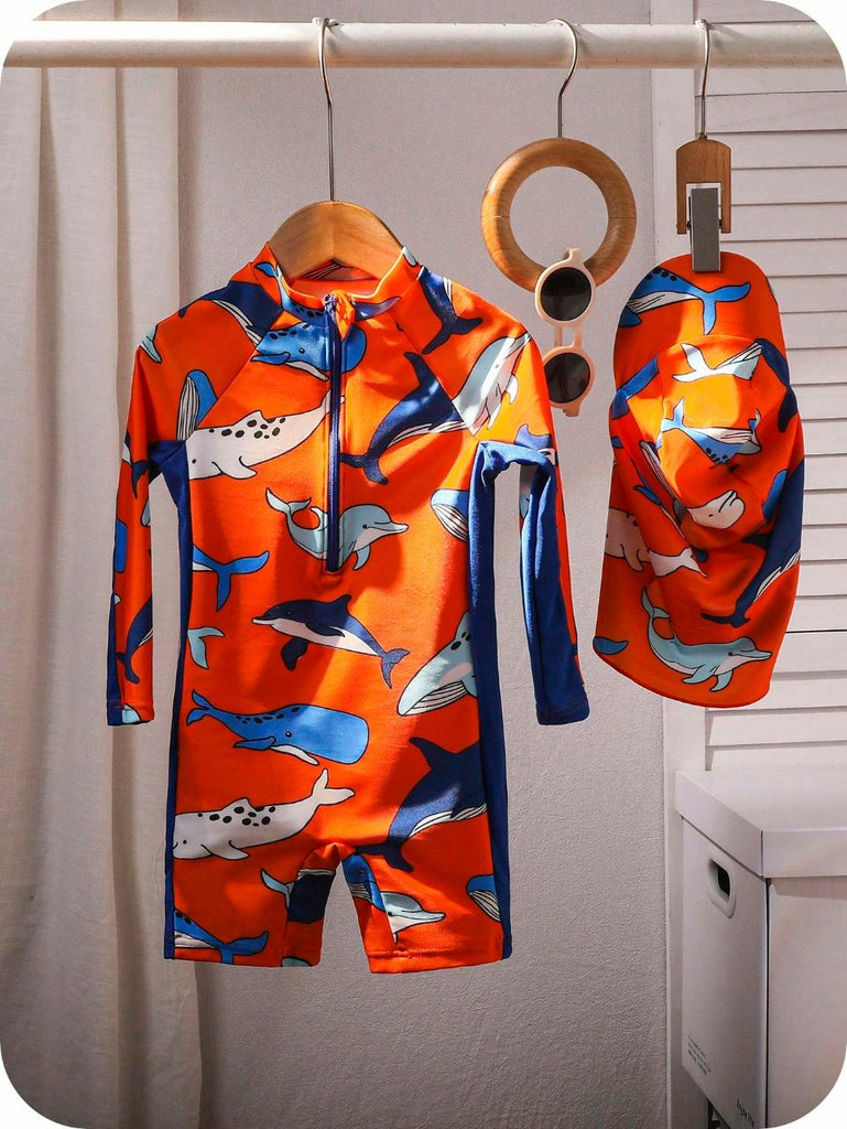 shein swimsuit- long sleeve- orange whales