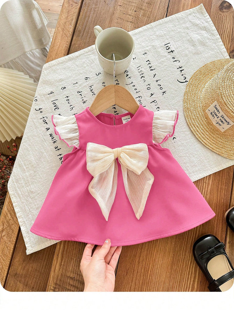 shein fuchsia dress- white bow