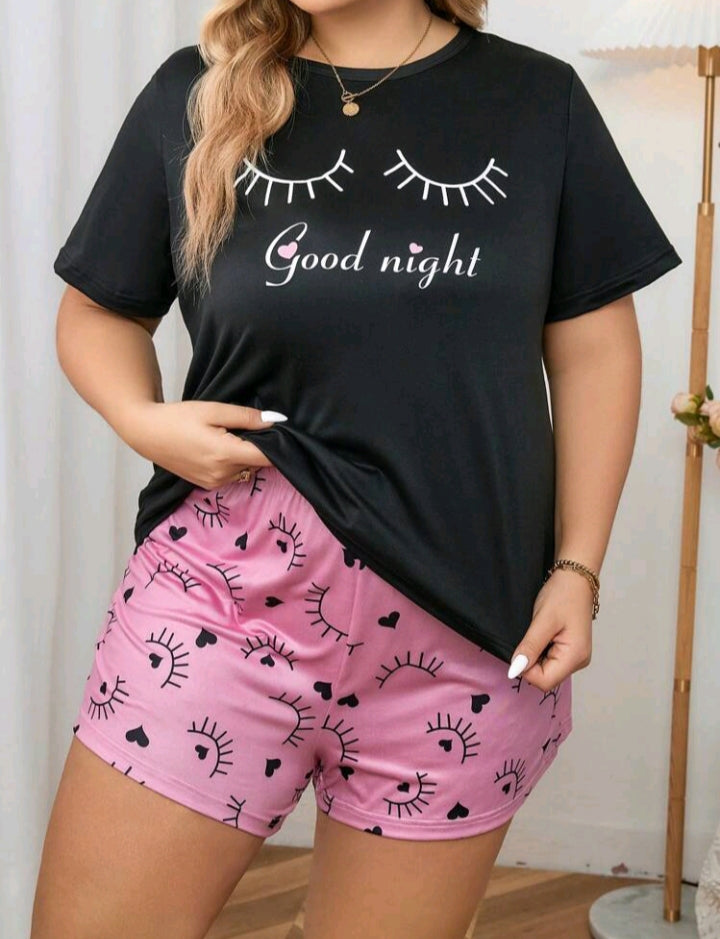 بيجامه شي ان اسود شورت بينك سليبي ايز شورت plus size