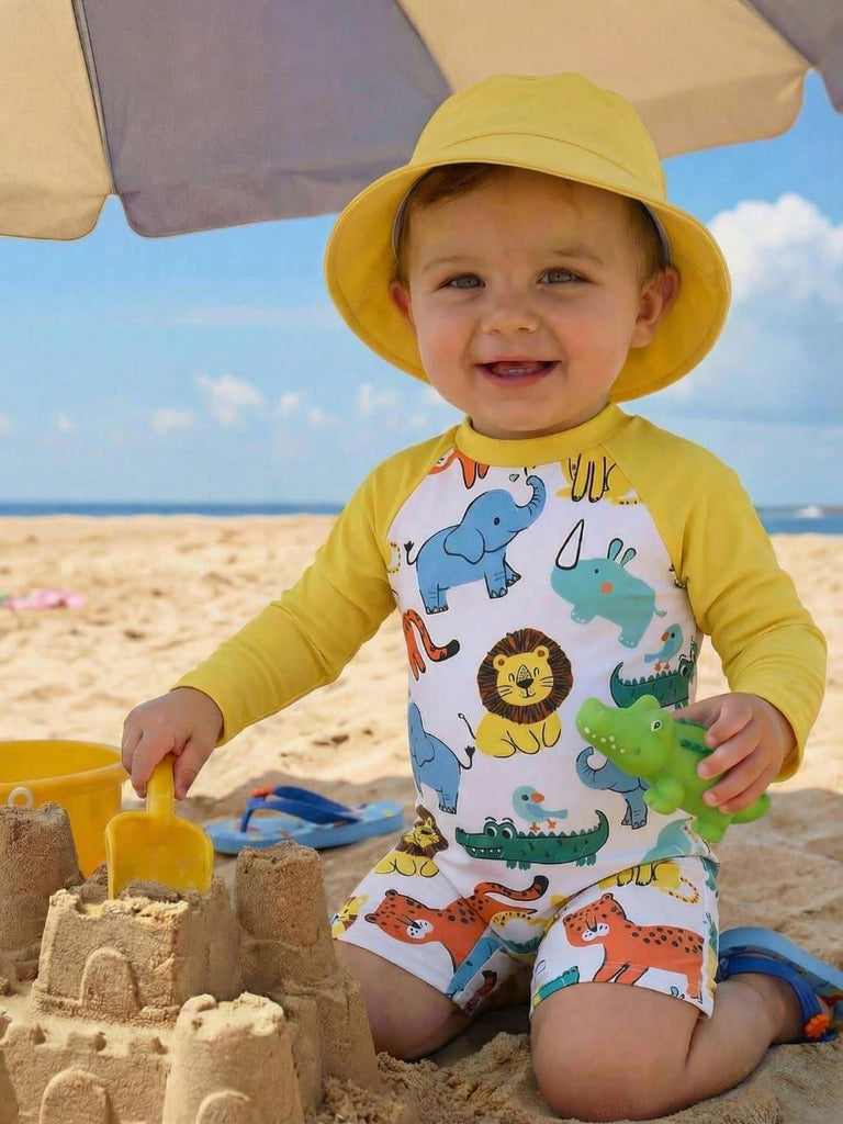 shein swimsuit- long sleeve- yellow animals (بدون كاب)