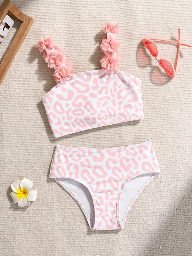 Shein swimsuit- 2pcs- pink leopard print with rosed strap