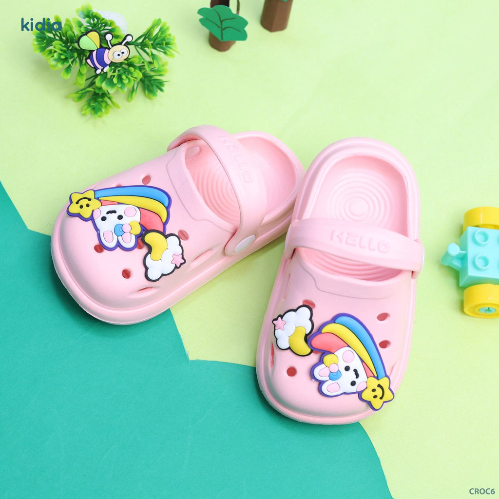 Crocs- pink- rainbow bunny