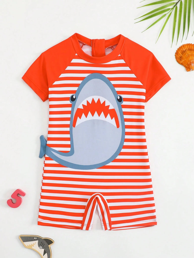 Shein orange striped swimsuit- shark
