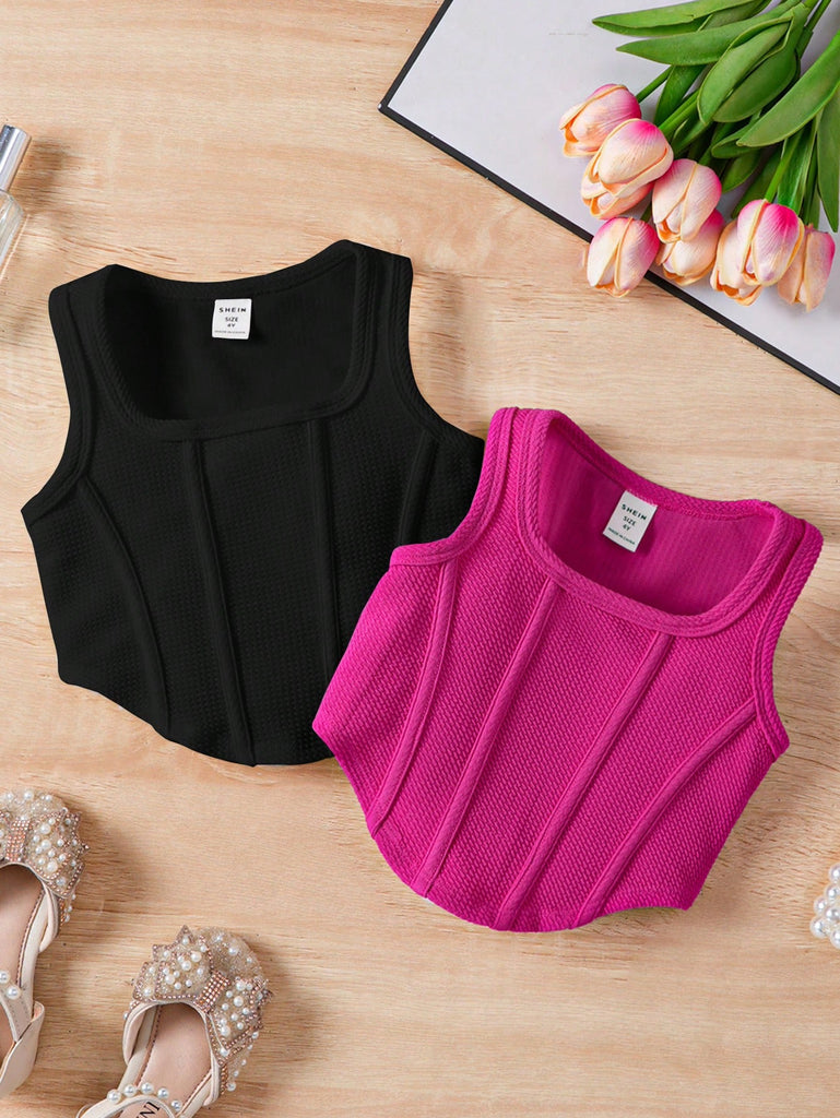shein 2pcs top packet- black&fuchsia