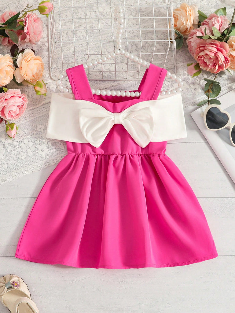 shein fuchsia dress- shoulder bow