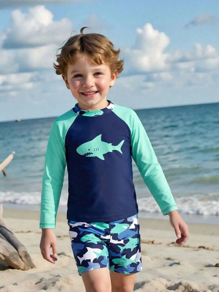 Shein royal blue Swimsuit- 2pcs- shark- turquoise long sleeve