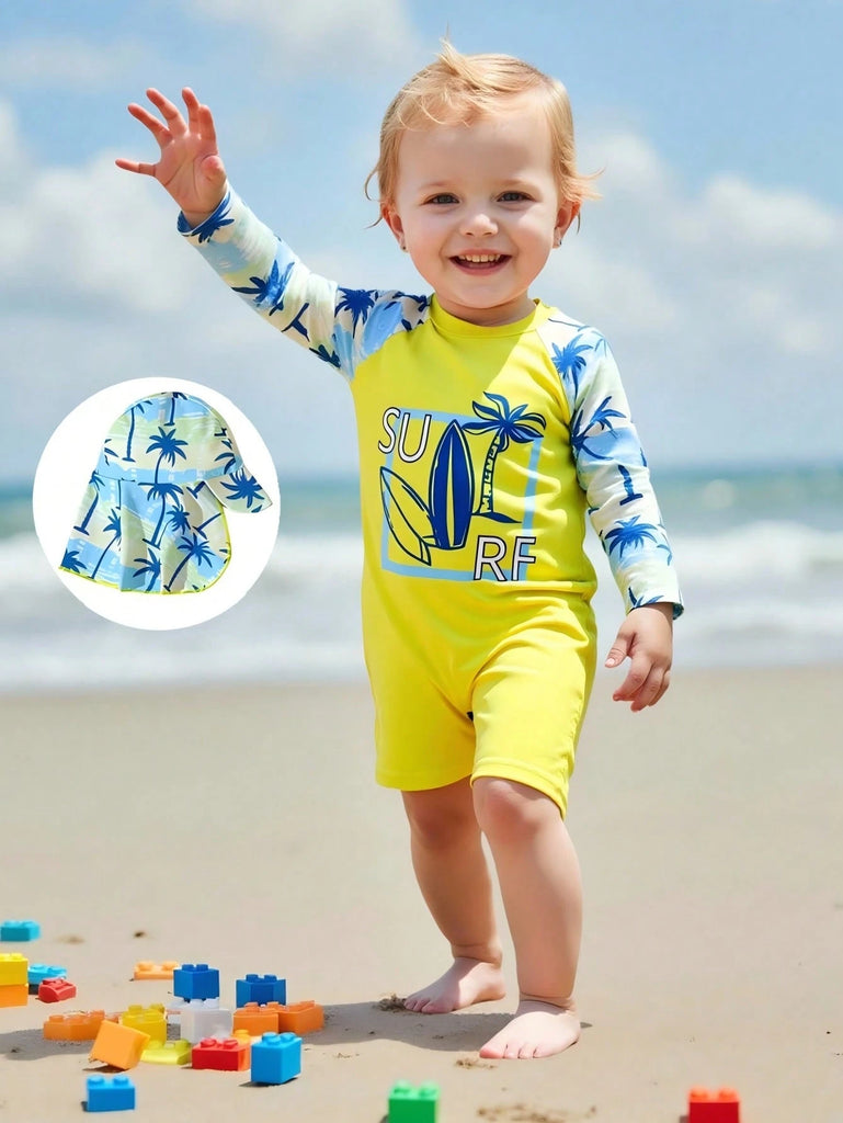 Shein yellow Swimsuit- 2pcs- palm square with a cap