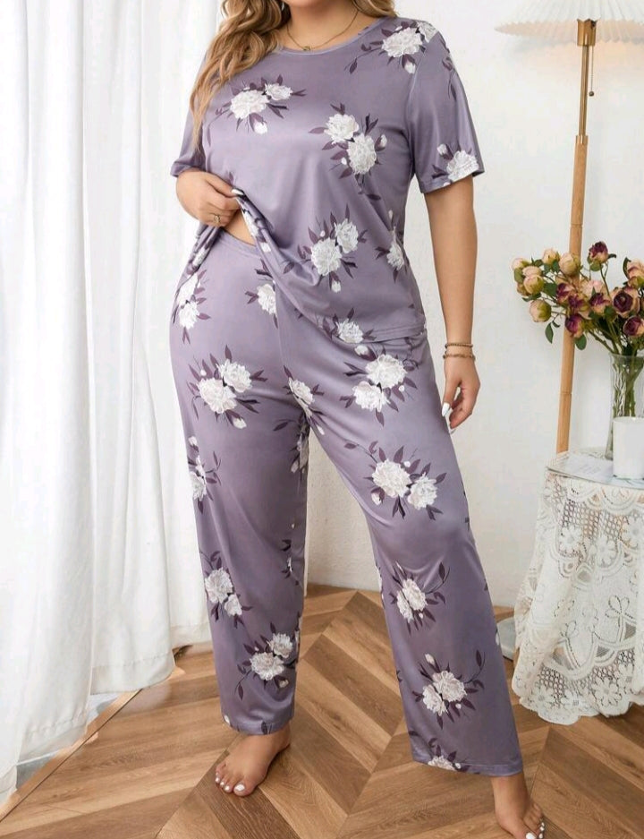 بيجاما شي ان موف ورد ابيض بنطلون plus size