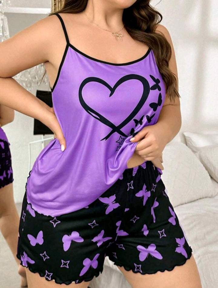 بيجاما شي ان موف قلب اسود شورت plus size