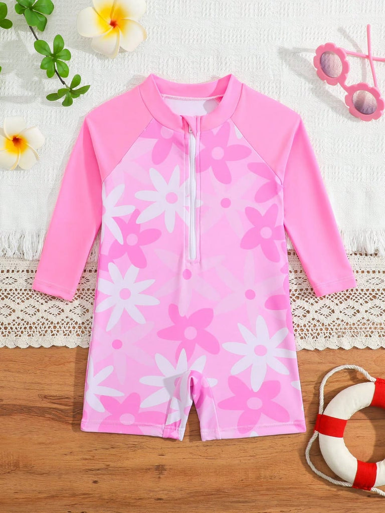 Shein floral pink zipper swimsuit- long sleeve