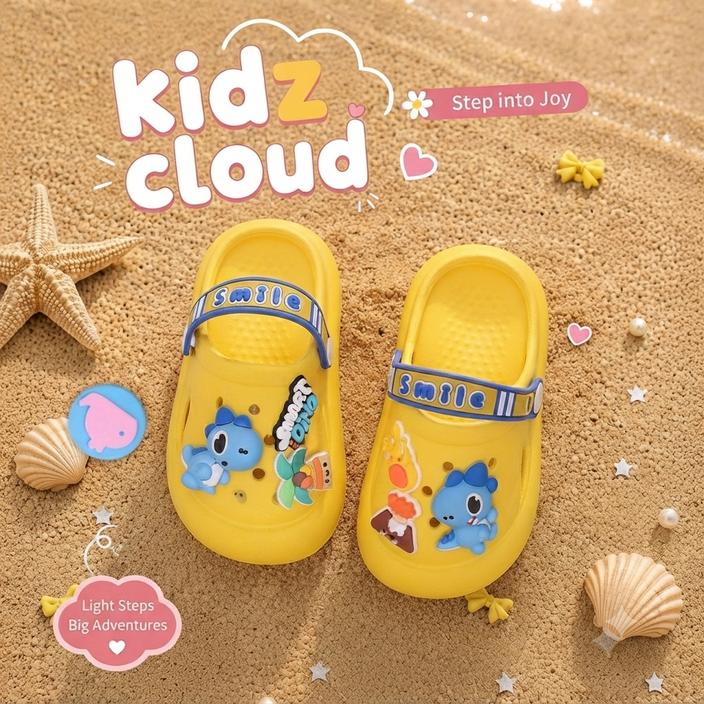 Crocs- yellow- dino smile