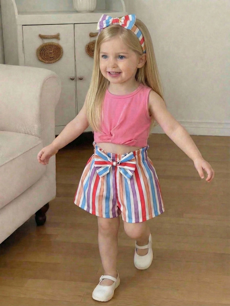 shein set- striped short with fuchsia top